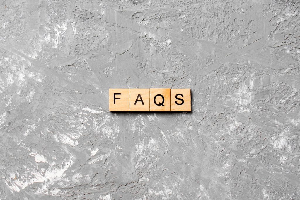 FAQs spelled out in block letters