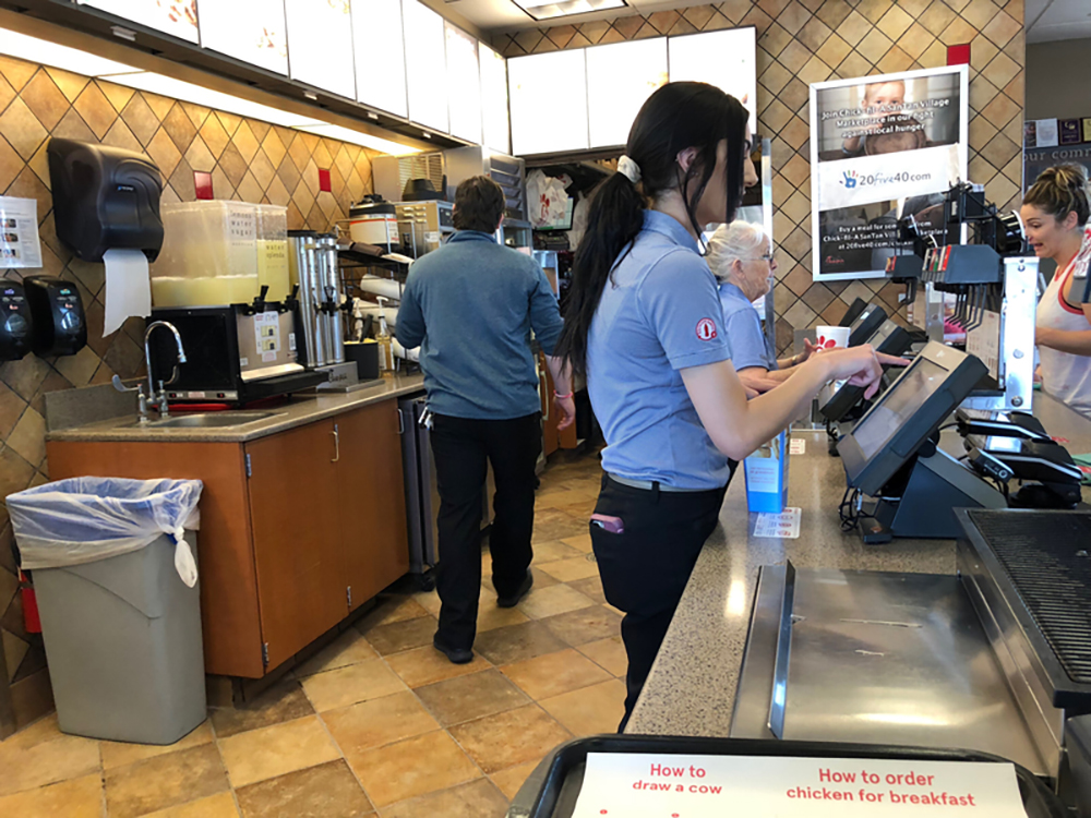 workers at food service counter