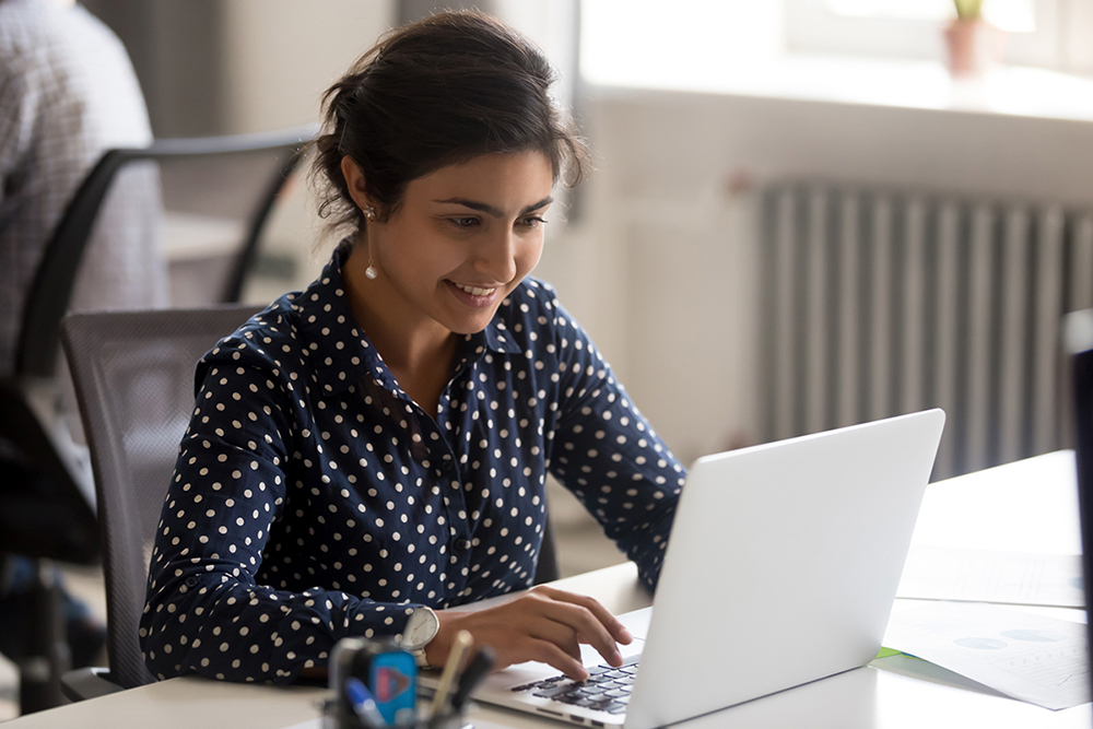 woman on a computer at work