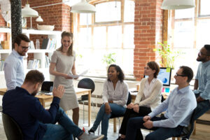 group of colleagues at an informal training
