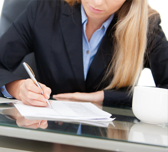 woman looking at document