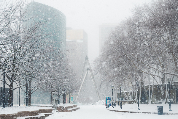 snow storm with empty street
